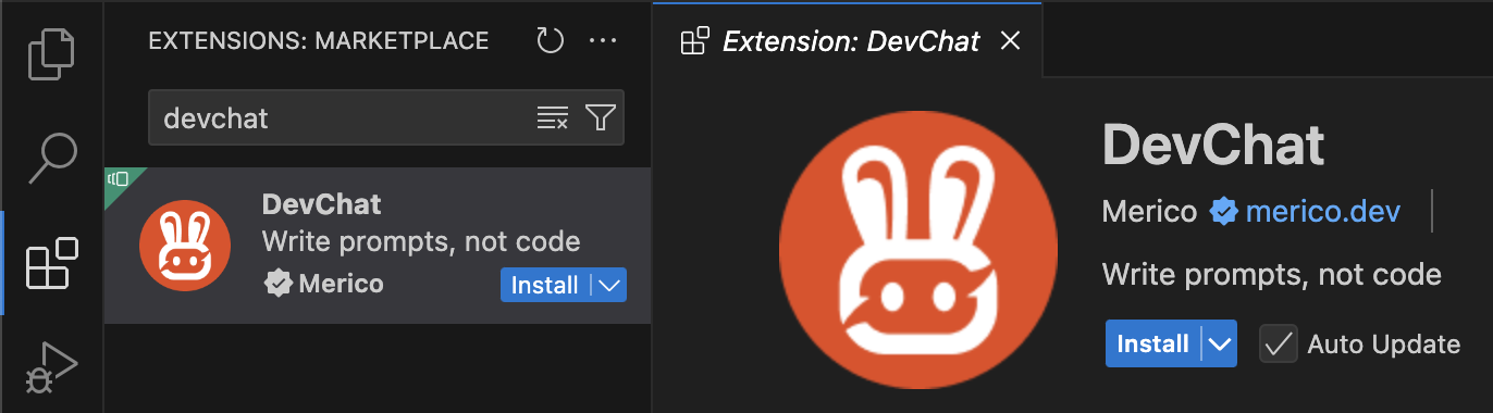 VS Code IDE 中安装 DevChat